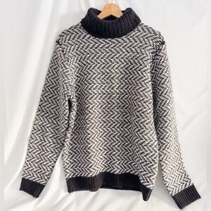 Calibrate Chunky Knit Sweater M Black Cream Mock Neck Wool Alpaca Unisex